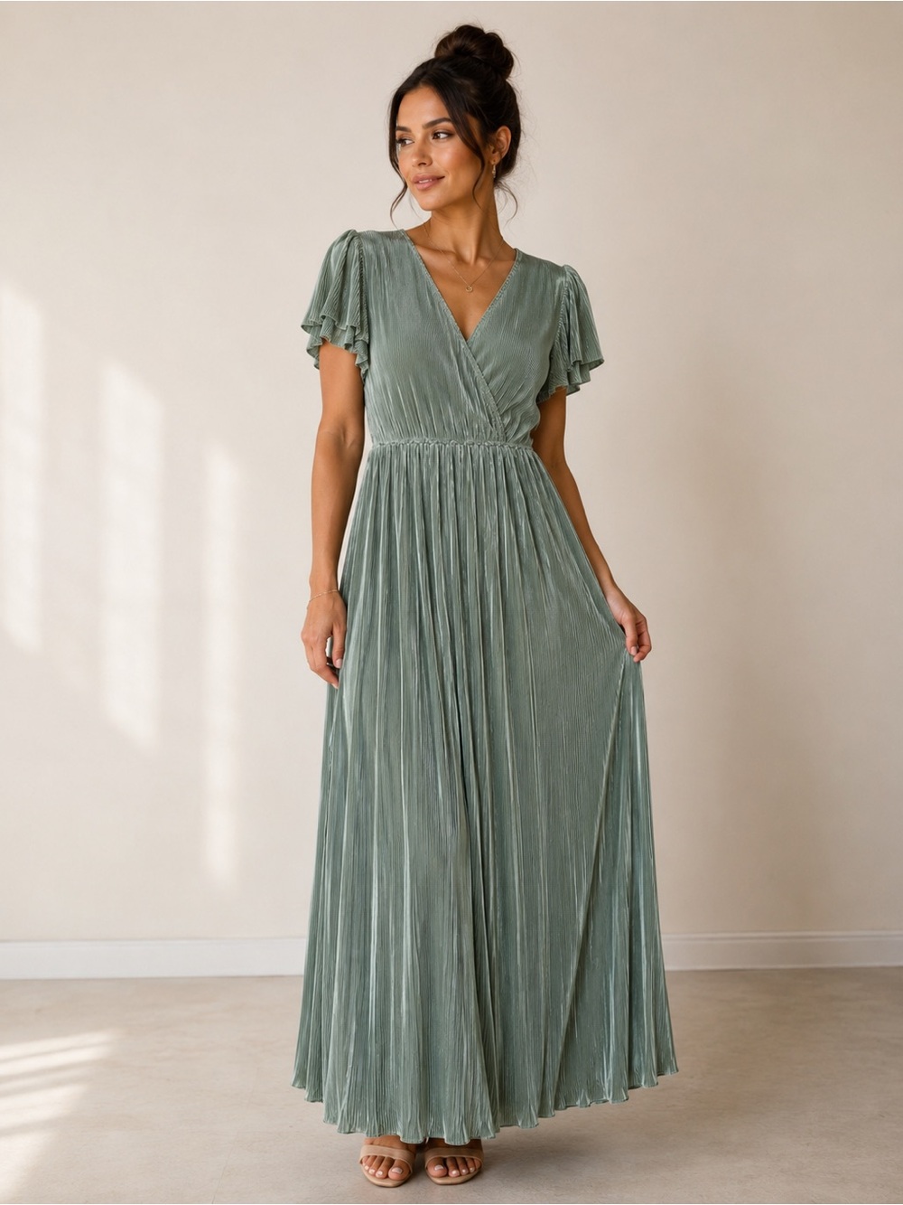 Baltic Born Sage Green Pleated Maxi Dress Size XL